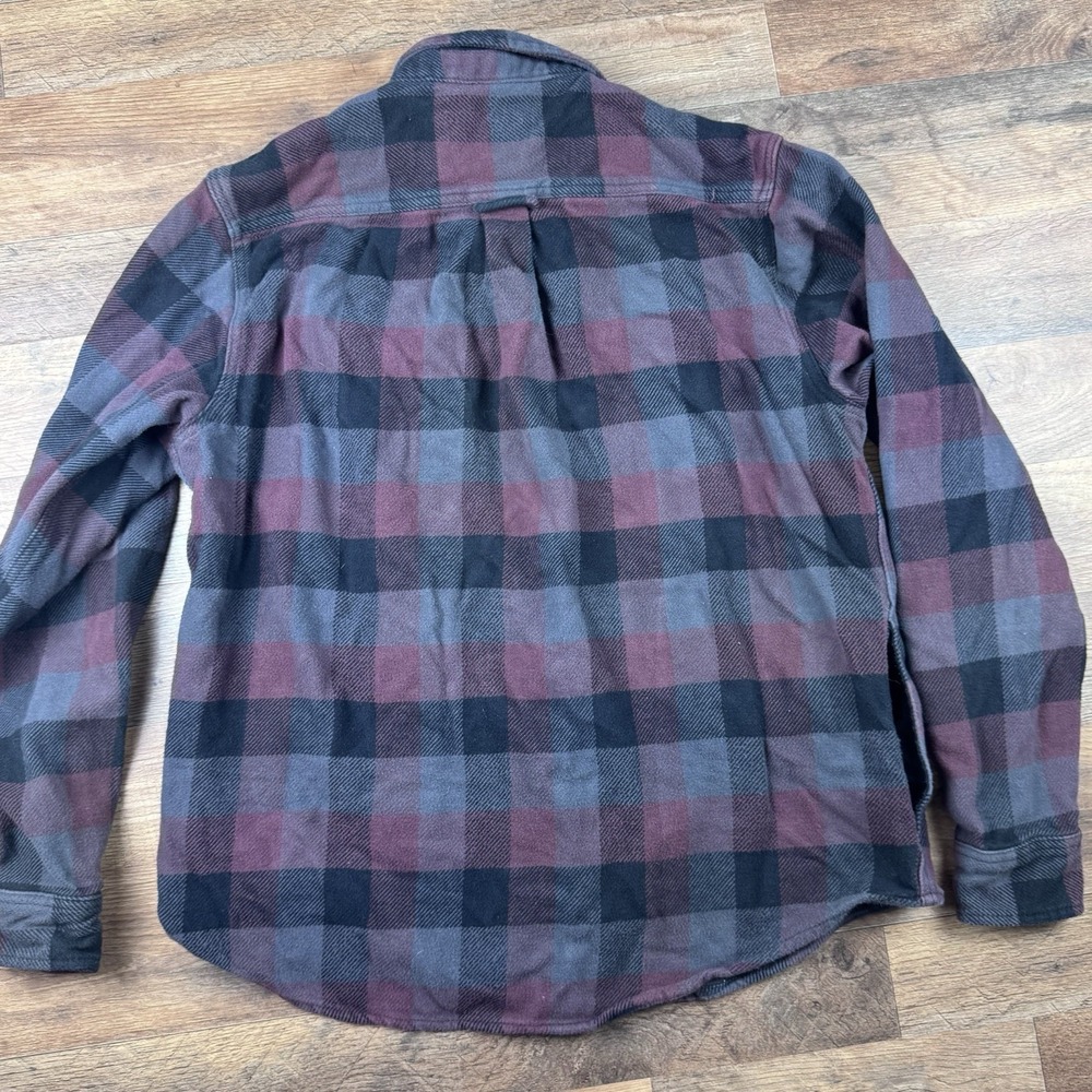 Orvis Mens L Heavyweight Flannel Side Pockets Purple Black Classic Fit - Picture 3 of 10